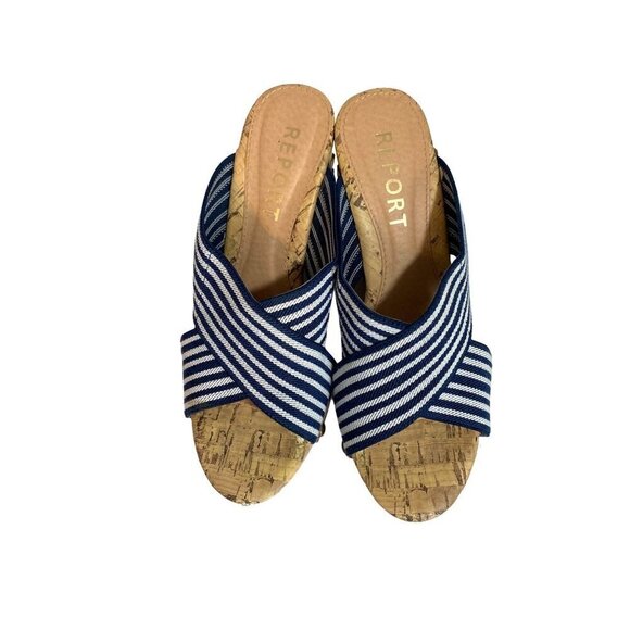 Report Dustin Wedge Sandals With Striped Fabric & Cork Platform Size 7 - Picture 2 of 11